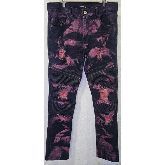 Kayden K Men's Skinny Jeans Comfort Stretch Slim 34 Distressed Tye-Dye Pants - Picture 1 of 11